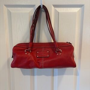 Kate Spade New York handbag leather RED plain mini boston barrel